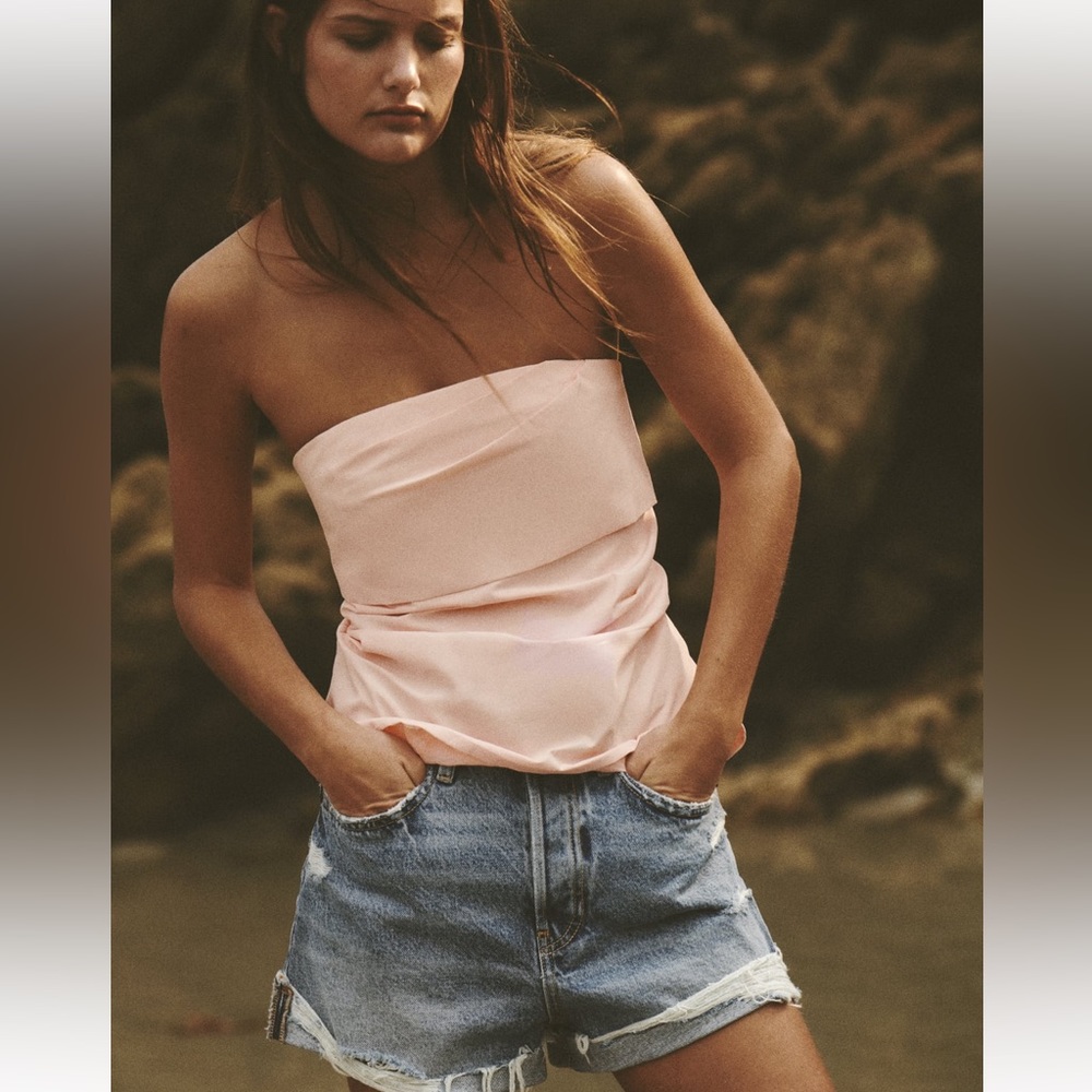 ZARA PLEATED STRAPLESS TOP SIZE M/L DUSTY PINK 2631/210 NWT